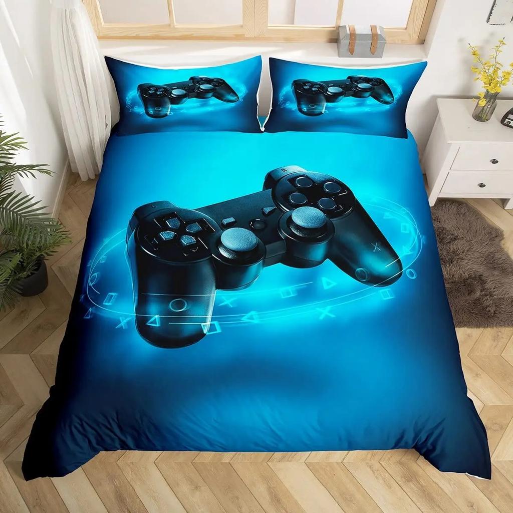 Пододеяльник с геймпадом, комплект постельного белья Queen Video Game Twin, микрофибра, зеленый, с рисунком мультяшного геймера, с электронной тематикой, пододеяльник