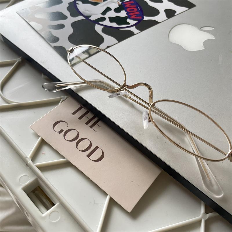 Винтажные овальные металлические очки Женские Девичьи Y2K Маленькие декоративные очки Анти-синий свет Прозрачные очки