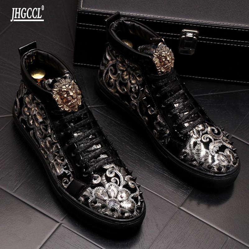 Модная мужская мода повседневные короткие ботильоны Весна и осень заклепки роскошная обувь с высоким верхом A7