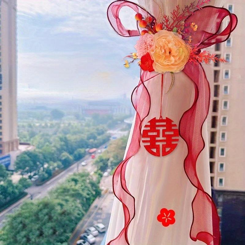 1 Pair of Wedding Auspicious Curtains Simulated Flower Ties New Bedroom Living Room Decoration