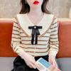 2024 Модный женский полосатый свитер с длинными рукавами — свободный крой для осени/зимы