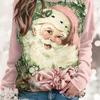 Plus Size Christmas Casual Tops, Women's Plus Size Santa Print Long Sleeve Crew Neck Tops