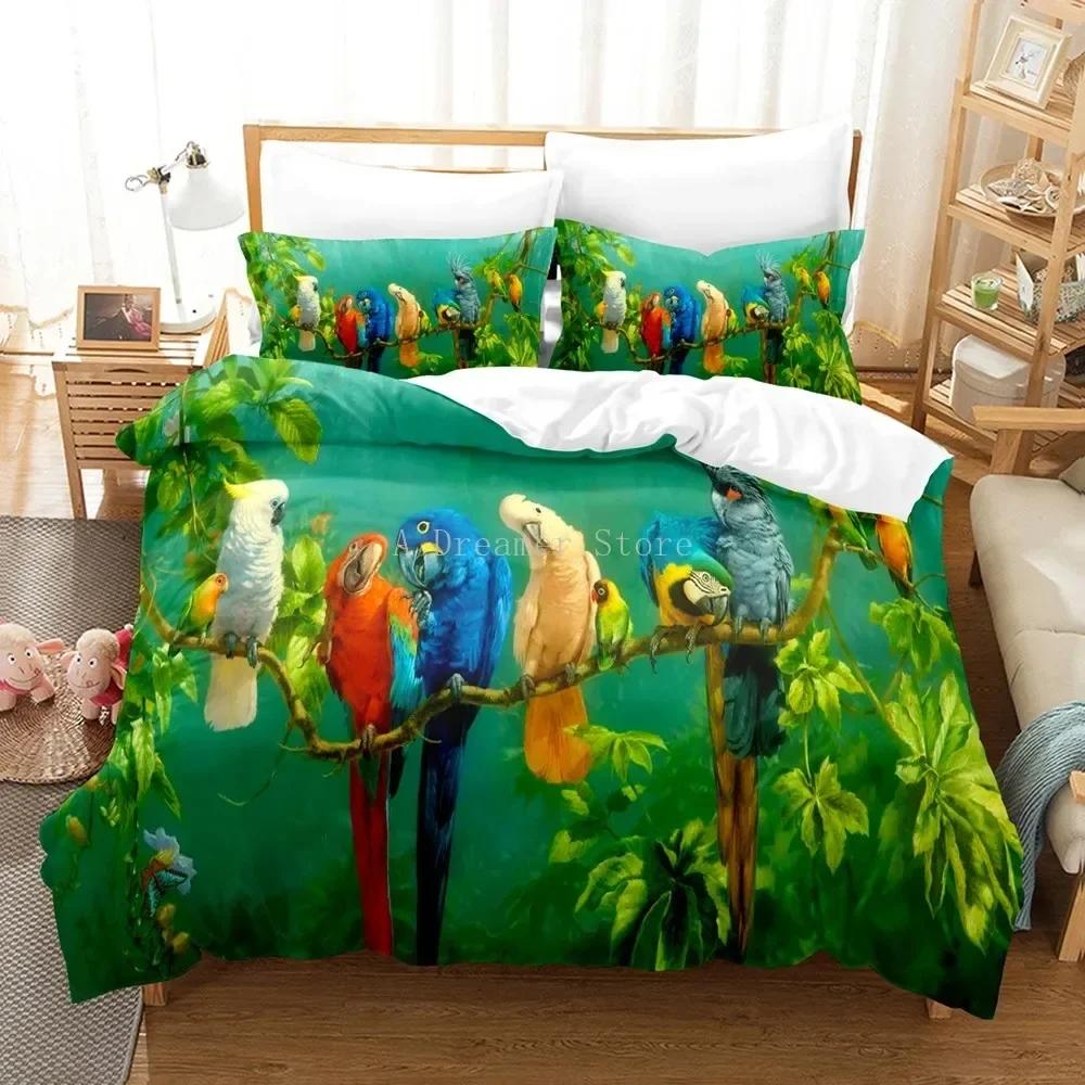 3D Printed White Parrot Bird Comfortable Duvet Quilt Cover Pillowcase Bedding Set Children Bedroom Decoration Home Textile