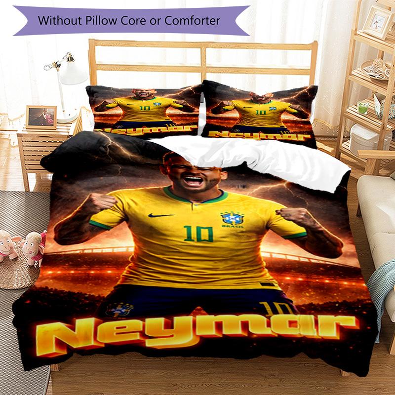 3pcs Neymar1 Design Cover Set - HD Printed Bedding with 1 Cover and 2 Pillowcases - Perfect for Home and Dorm Decor