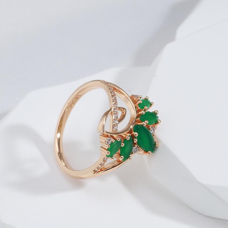 Женское винтажное кольцо Kinel из розового золота с зеленым цирконом, уникальный дизайн, свадебные украшения для невесты