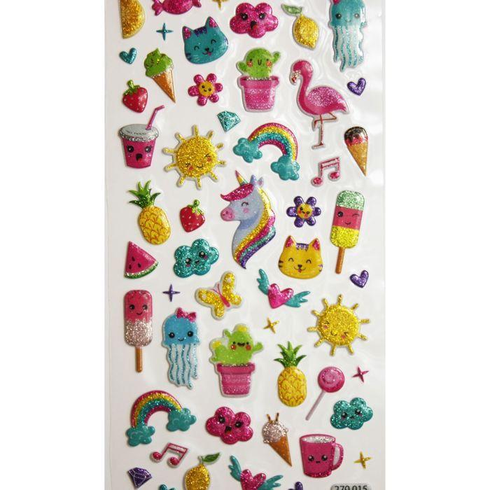 Autocollants réutilisables - Relief 3D - Été - Paillettes