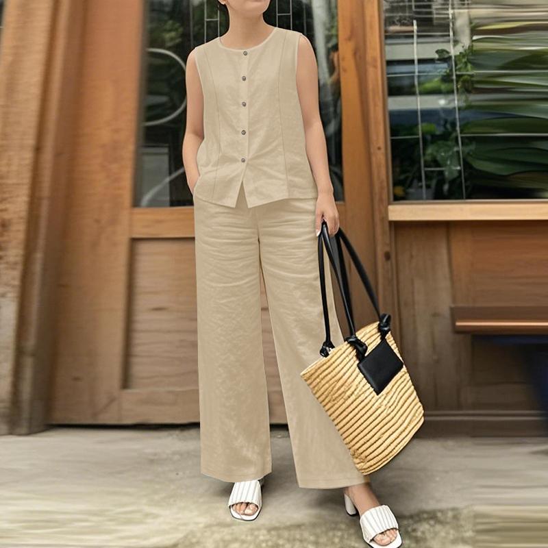 ZANZEA Женские повседневные комплекты из двух частей: майки без рукавов и брюки