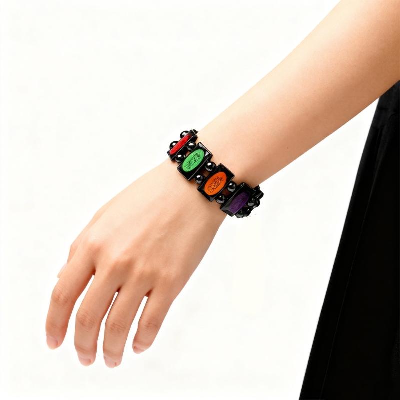 Ручной работы браслет из бусин с символом Аллаха Яркий цвет Дрип-арт Духовный комфорт Безопасен для кожи