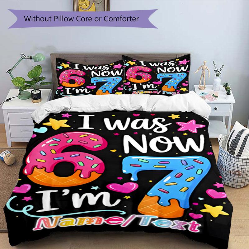 3PC Custom Name Happy 7th Birthday! Bedding Set Printed Bedding Set Duvet Cover Closure Includes 1 Duvet Cover & 93 Pillowcases for Bedroom
