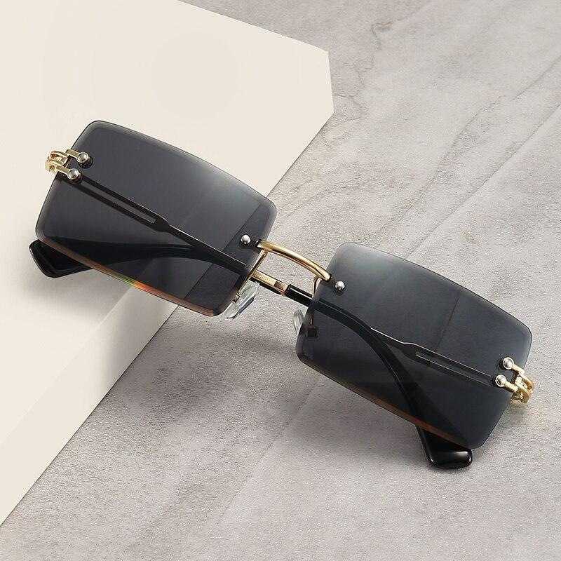 Vintage Fashion 2021 New Sunglasses Rimless Frameless Rectangle Shades Gradient UV400 Summer Traveling Sun Glasses for Women