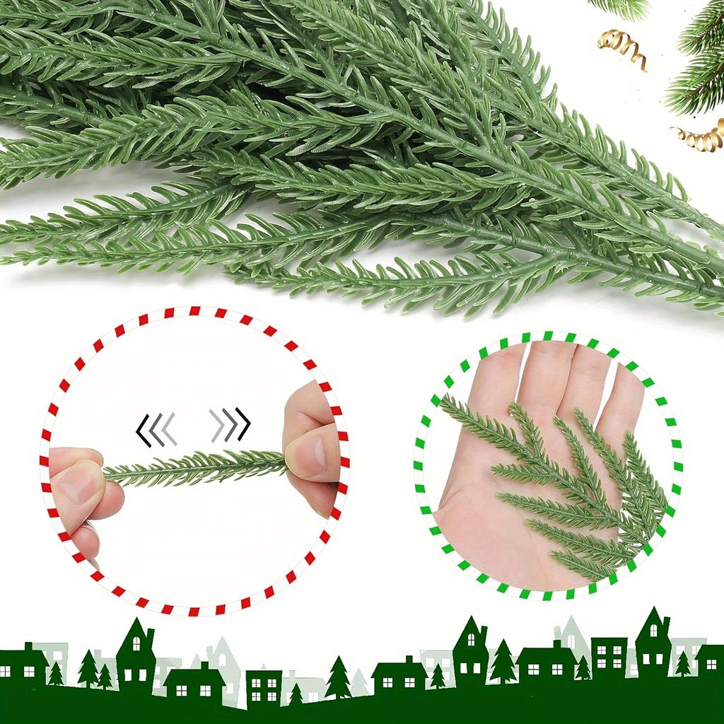 24 шт. Искусственные ветки норфольской сосны - 13,4" Реалистичные искусственные зеленые стебли для изготовления венков своими руками, праздничные украшения