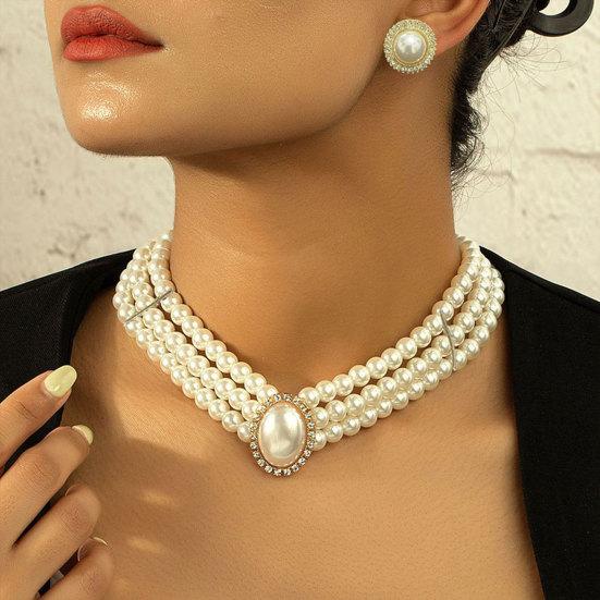 2Pcs/Set Women Jewelry Gift Pearl Choker Three-Layer Imitation Necklace