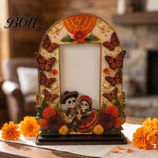 Unique Festival Gift Ideas Dia De Los Muertos Wooden Photo Frame Tabletop Decor, Day of The Dead Sugar Skull Ornaments Memorial Picture Holder
