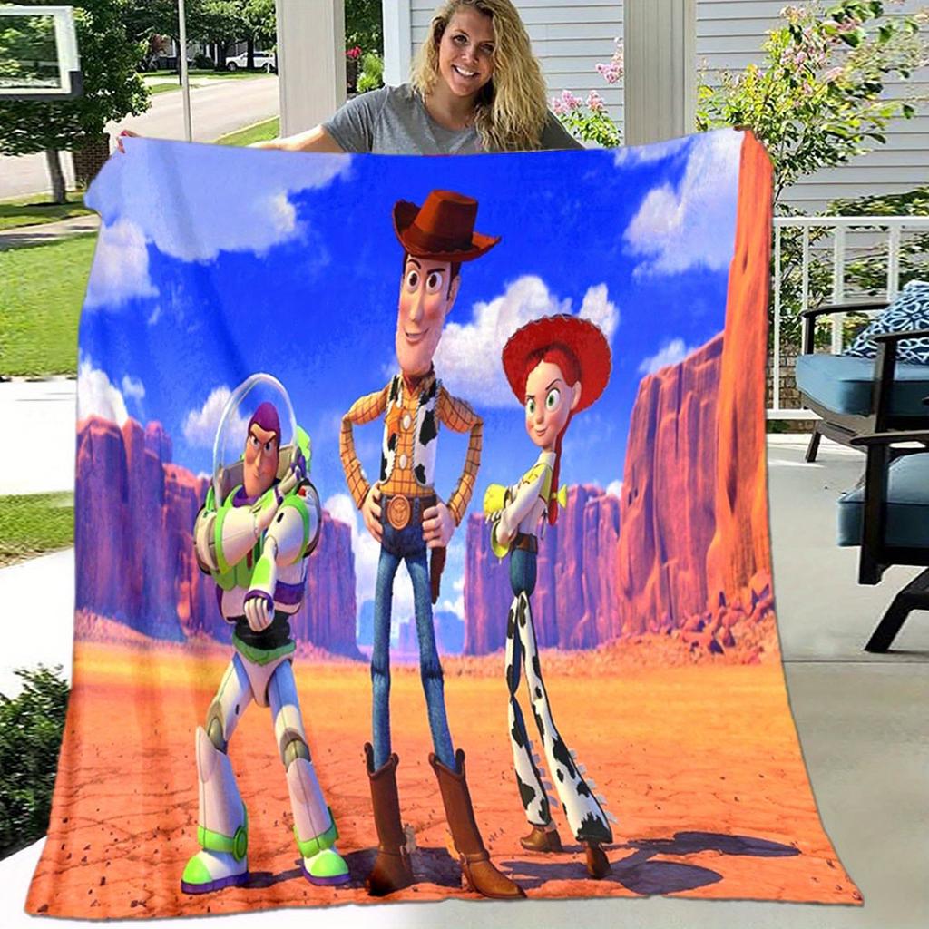 1pc Toy Story Printing Flannel Blanket for All Season, Unisex Cartoon Blanket, Office Blanket, Lunch Rest Blanket