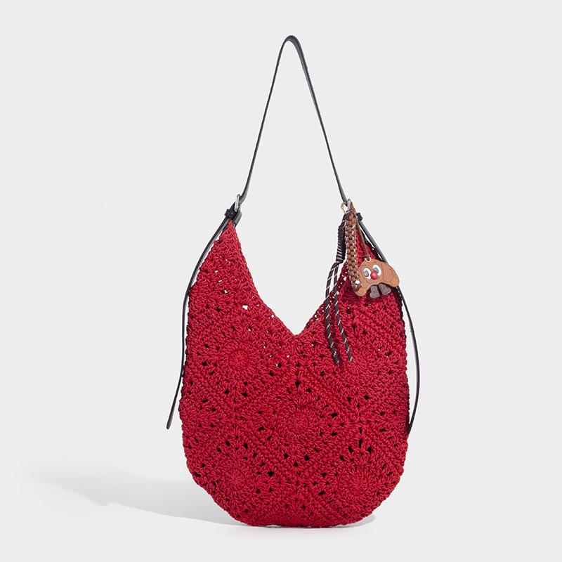 Wax Rope Hollow Woven Bag Large Capacity Tote Bag Beach Vacation Beach Bag Shoulder Bag Underarm Bag for Women Summer