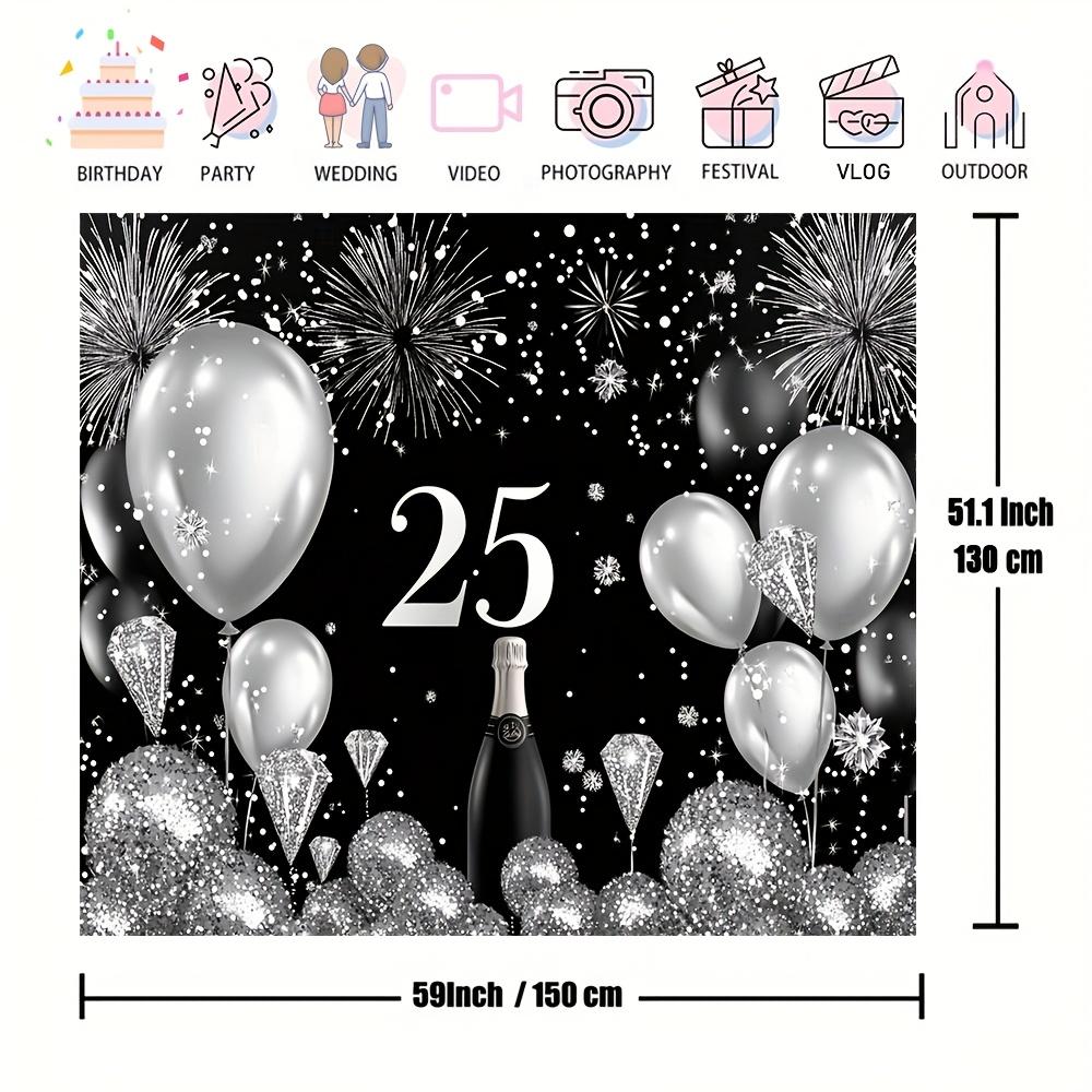 1 piece black and silver 25th wedding anniversary background elegant polyester fiber 25th anniversary banner