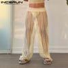 Plus Size See Through Men's Fishnet Maxi Pants Summer Mesh Holiday Casual Loose Solid Long Trousers