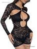 Chic Lace Hollow-Out Slim-Fit Jumpsuit with Long Sleeves