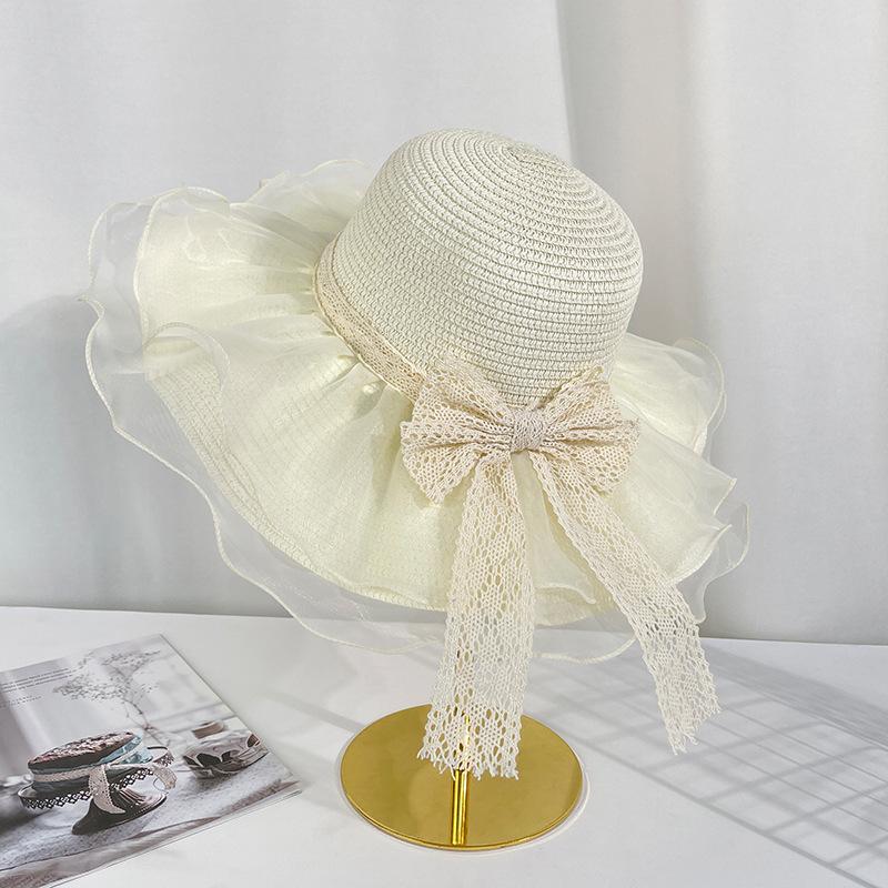 Seaside Beach Hat Lace Straw Hat Children Summer Visor Breathable Sunscreen Bucket Hat Vacation Style Straw Hat