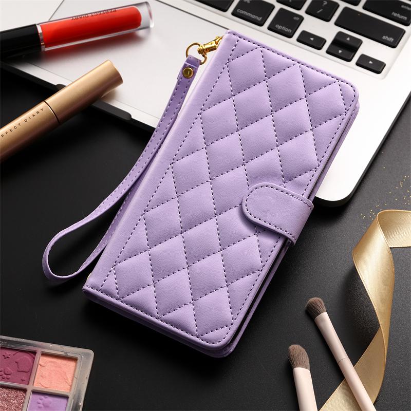 S23 S24 Ultra Checkered Leather Case For Samsung Galaxy S24 S23 S22 S21 S20 FE S10 Note 20 Ultra 10 Plus 9 8 Lanyard Flip Cover