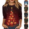 Women's Fashionable Casual Three Quarter Sleeve Christmas Printed Collar Pullover Top