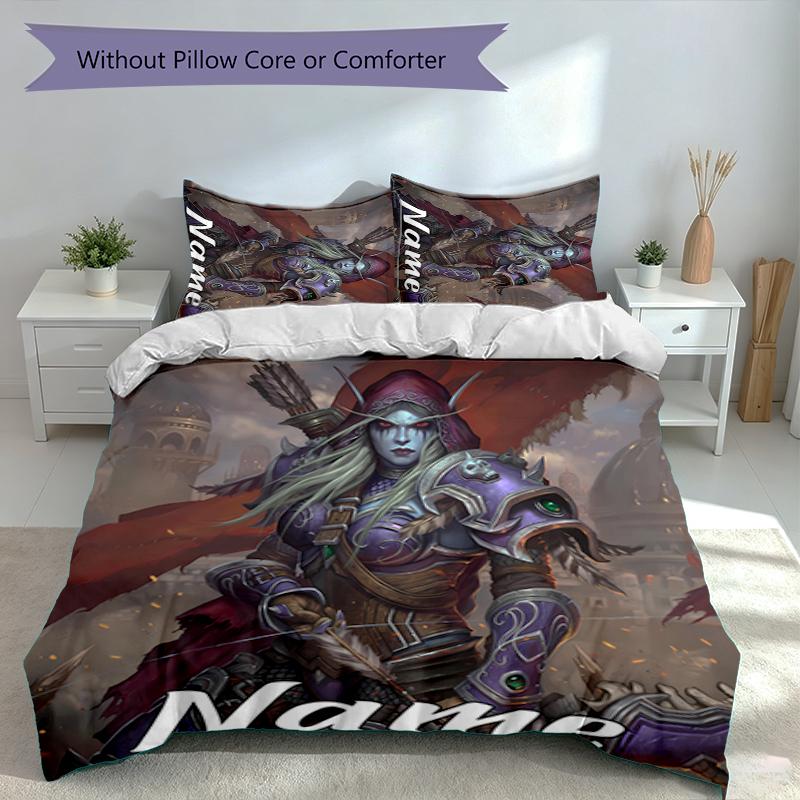 3pcs Custom Name World of Warcraft Bedding Set,Includes 1 Duvet Cover and 2 Pillowcases,All-season Bedroom Decor