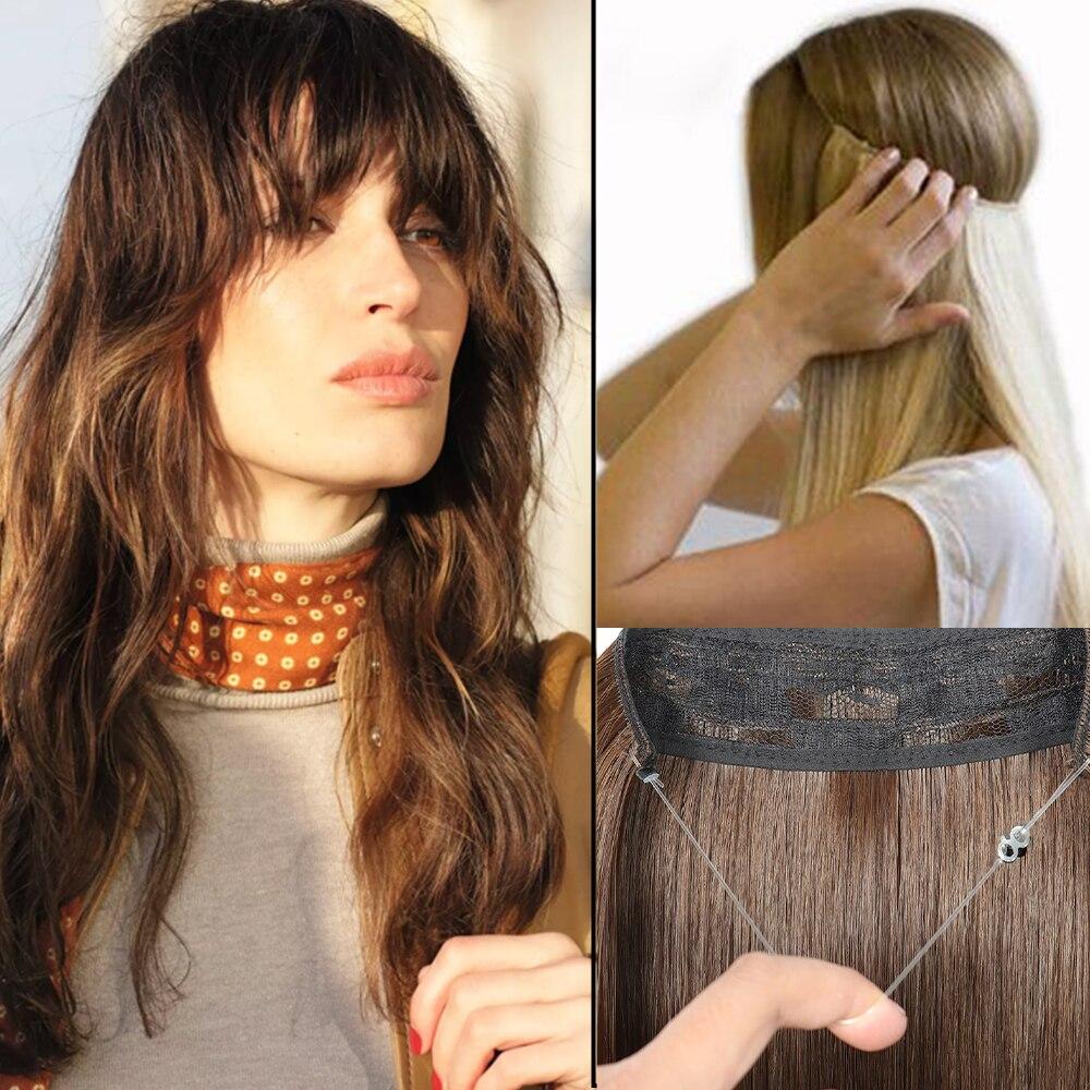 XINRAN 22-дюймовые модные женские волосы для наращивания, устойчивые к высоким температурам, синтетические волны, длинные волосы без клипс, невидимый парик для лески