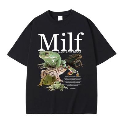 MILF Я Люблю Лягушек Смешная Лягушка Любители Амфибий Мем Футболки Мужские Женские Повседневные Хлопок Винтаж Короткий Рукав Оверсайз Футболки