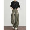 FAESSLIN Women's High-Waist Green Wide-Leg Banana Pants