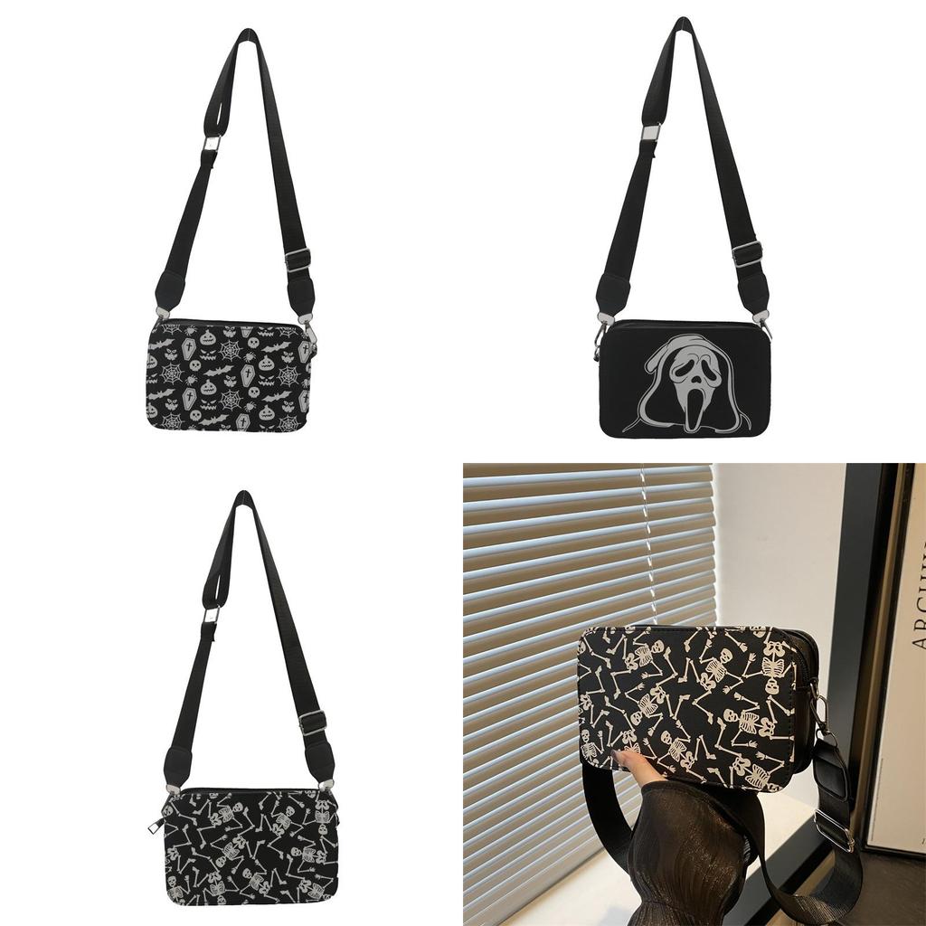 Halloween Skull Shoulder Bag For Women Pu Leather Casual Crossbody Purse With Zipper Closure