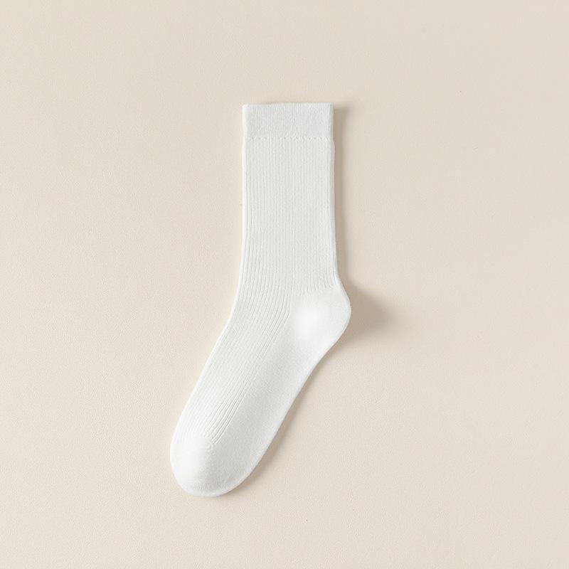 Женские гольфы до середины икры, Влаговпитывающие и дышащие, Однотонные хлопковые носки для осени и зимы, Черно-белые махровые носки, Длинные носки