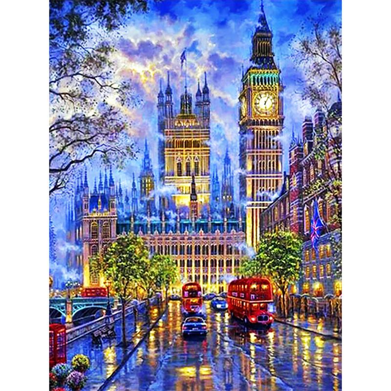 5D DIY Алмазная картина Природа Пейзаж Дом Строительство Алмазная вышивка Картина Полная круглая Алмазная мозаика DIY Домашний декор Подарок