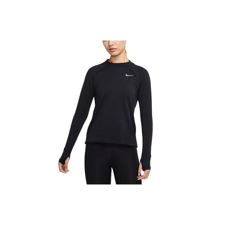 Nike Solid Color Fleece Lined Crew Neck Logo Micro Label Running Thumb Loop Crew Neck Long Sleeved Slim Fit Tight Fit Women's DD6780-010