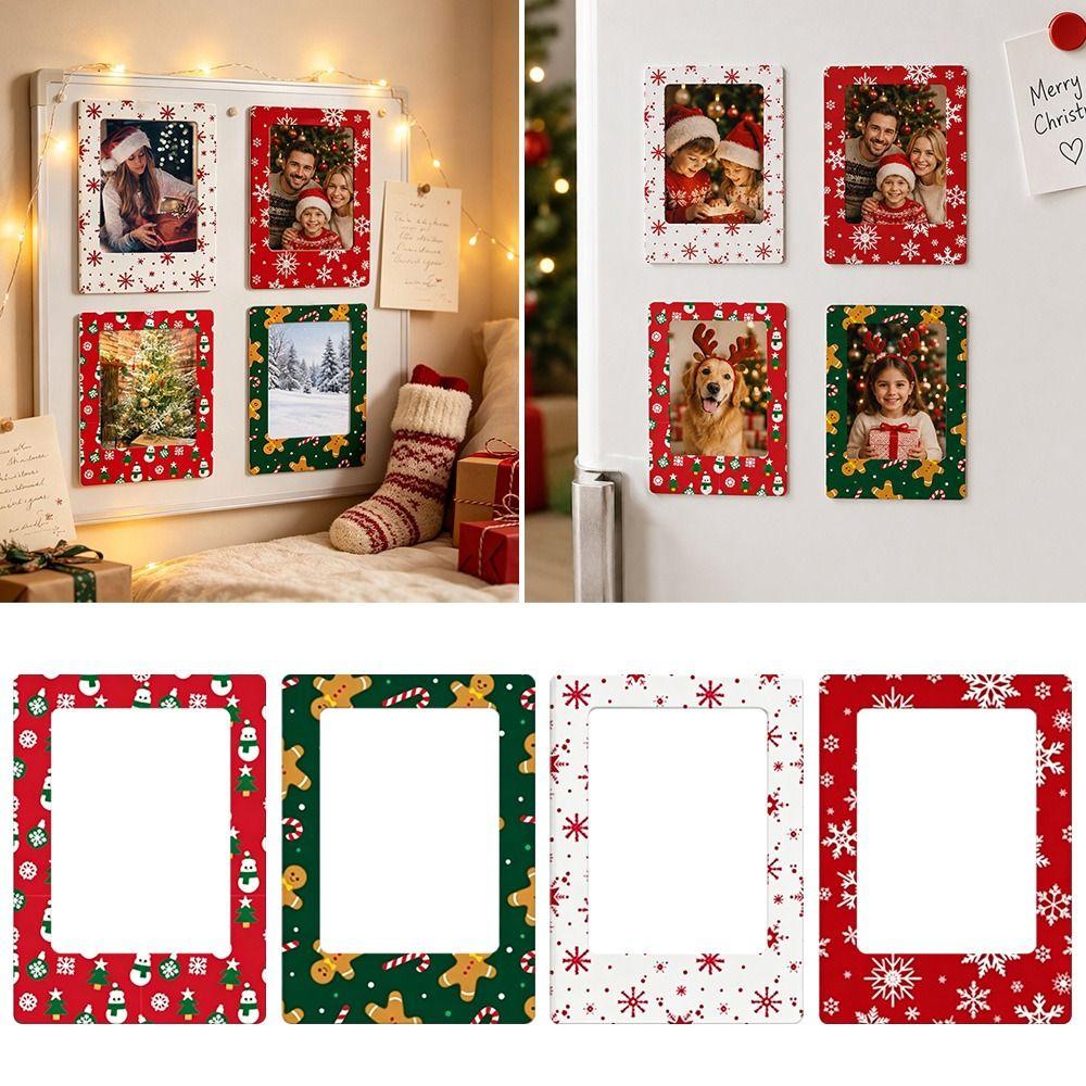 4Pcs Plastic Christmas Magnetic Photo Frame Refrigerator Picture Holder for Polaroid Photo