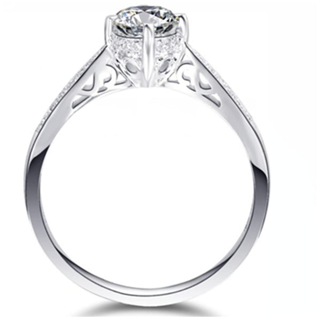 Carat 4 Prong Hollow Style NSCD Diamond Ring for Women Engagement Jewelry Wedding Band Anniversary 18K White Gold Plated 0.5