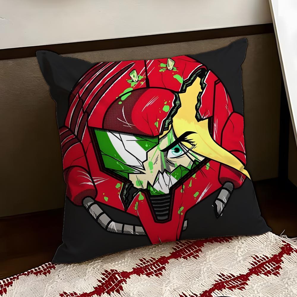 MMetroid Anime Cushion Cover Reversible Soft Durable Pillow Cover Home Car MultiScene Use for Daily Comfort
