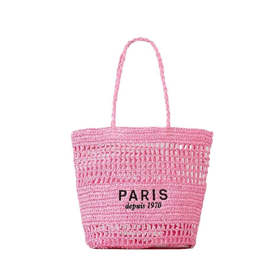 Embroidery Letters Hollowed Out Straw Handbag Women's Large-capacity Hand-woven Shoulder Bag