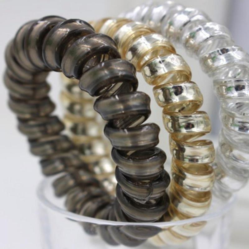 Elastic Rainbow Colorful Telephone Wire Cord Hair Band Ties Band Rope Bobbles 5pcs/lot