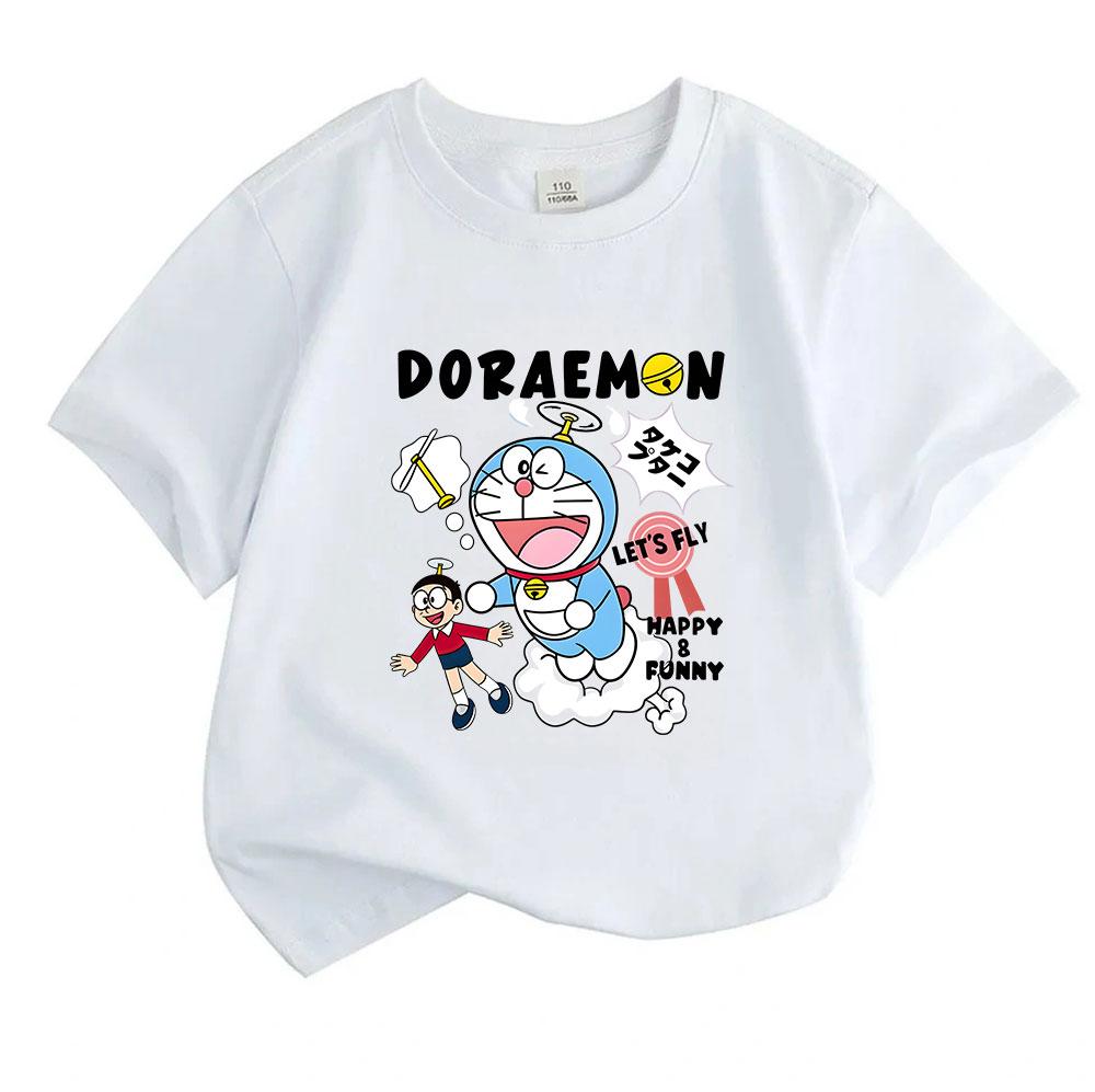 Kids Boys Girls Casual Crew Neck Short Sleeve T Shirt, 100% Cotton Flying Themed Print Tees, Cute Cartoon Bamboo Dragonfly Pattern Breathable Summer T
