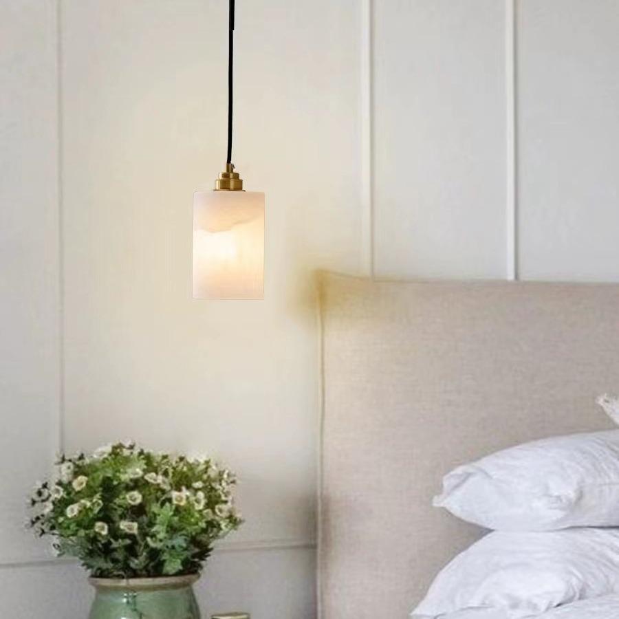 Spanish Alabaster Bedside Pendant Light - Minimalist Design for Master Bedroom, Hallway, or Foyer