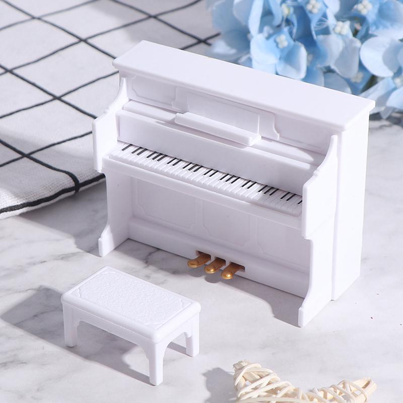 Миниатюрное белое пианино с табуретом - аксессуары для кукольного дома