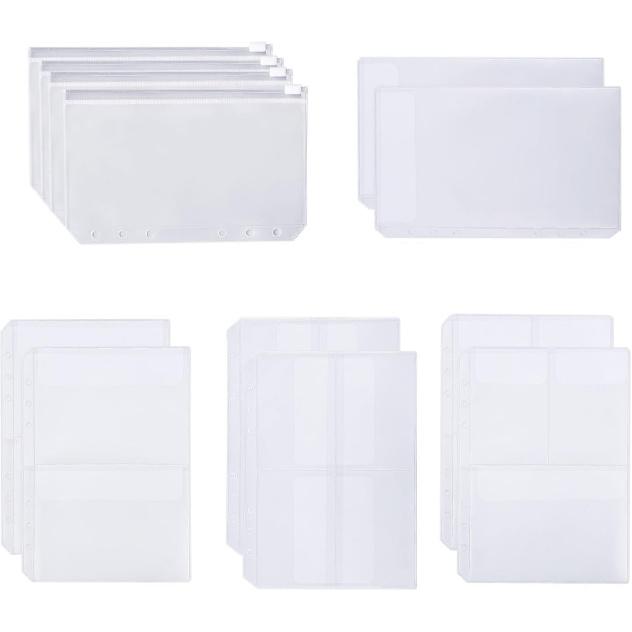 A5 PVC Binder Pockets Set, 12 Pcs A5 Size Zipper Pouch & Binder Pockets for 6 Ring Binder, Waterproof PVC Pouch, Document & Cash Organization for