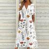 Women's Fashion Casual Bohemian Prints Round Neck Button Off Shoulder Short Sleeve Pocket Dress