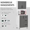 Modern Kitchen Cupboard with Storage Cabinets, 3 Drawers and Open Countertop for Living Room, Grey