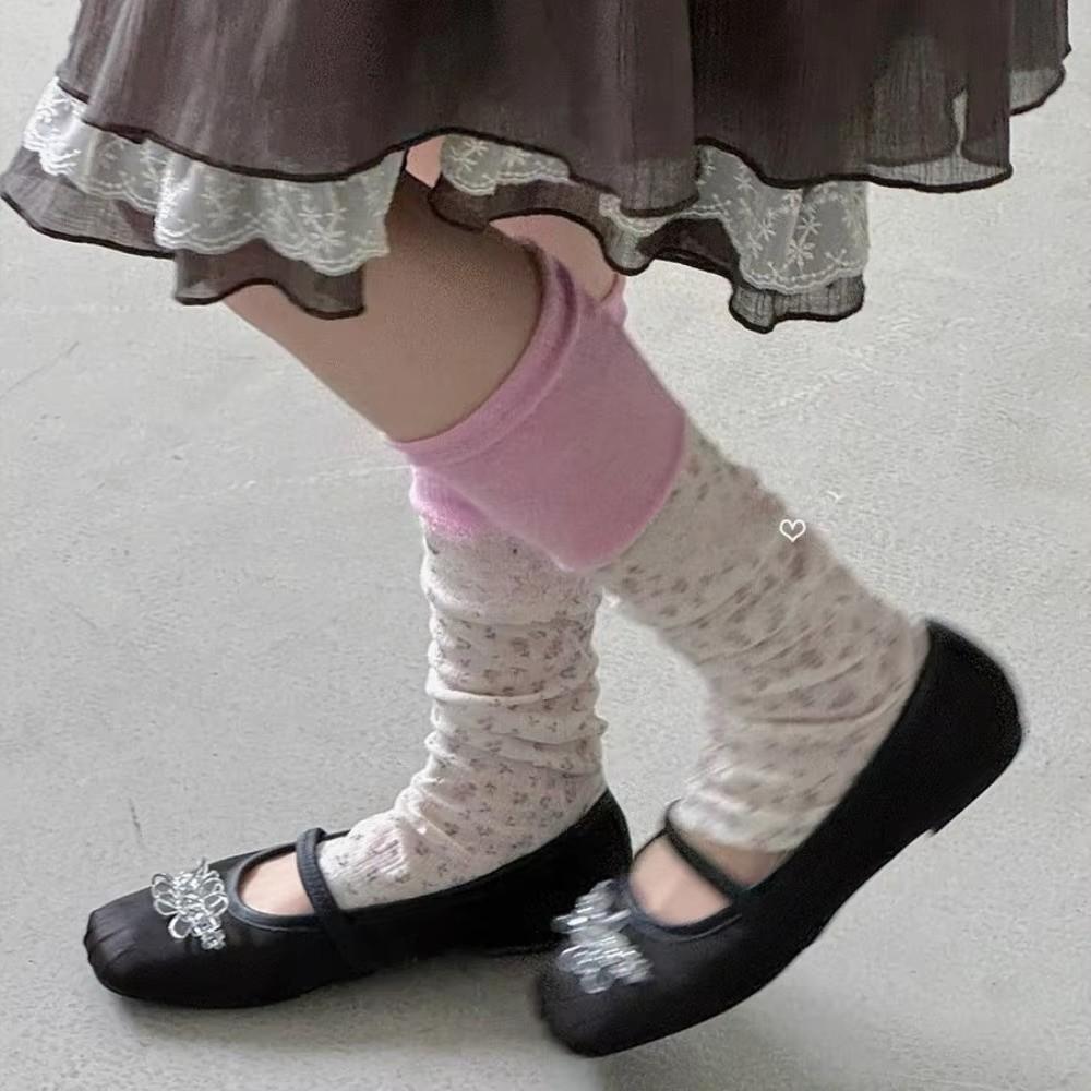 Soft Breathable Footed Leg Warmers Thin Mid Calf Socks New Floral Leg Warmers Women Daily Wear