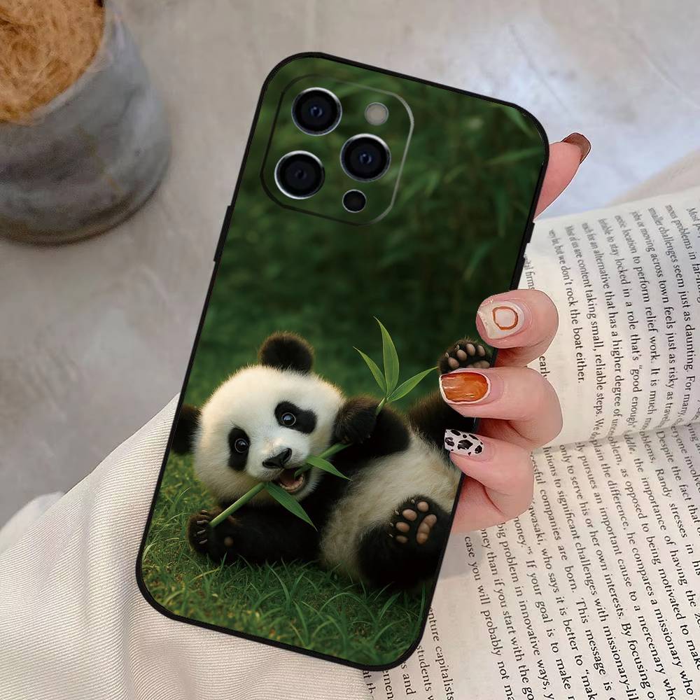 Чехол для телефона с животным Пандой для iPhone 17,16,15,14,13,12,11 Plus,Pro Max,XS,Мягкий силиконовый черный чехол