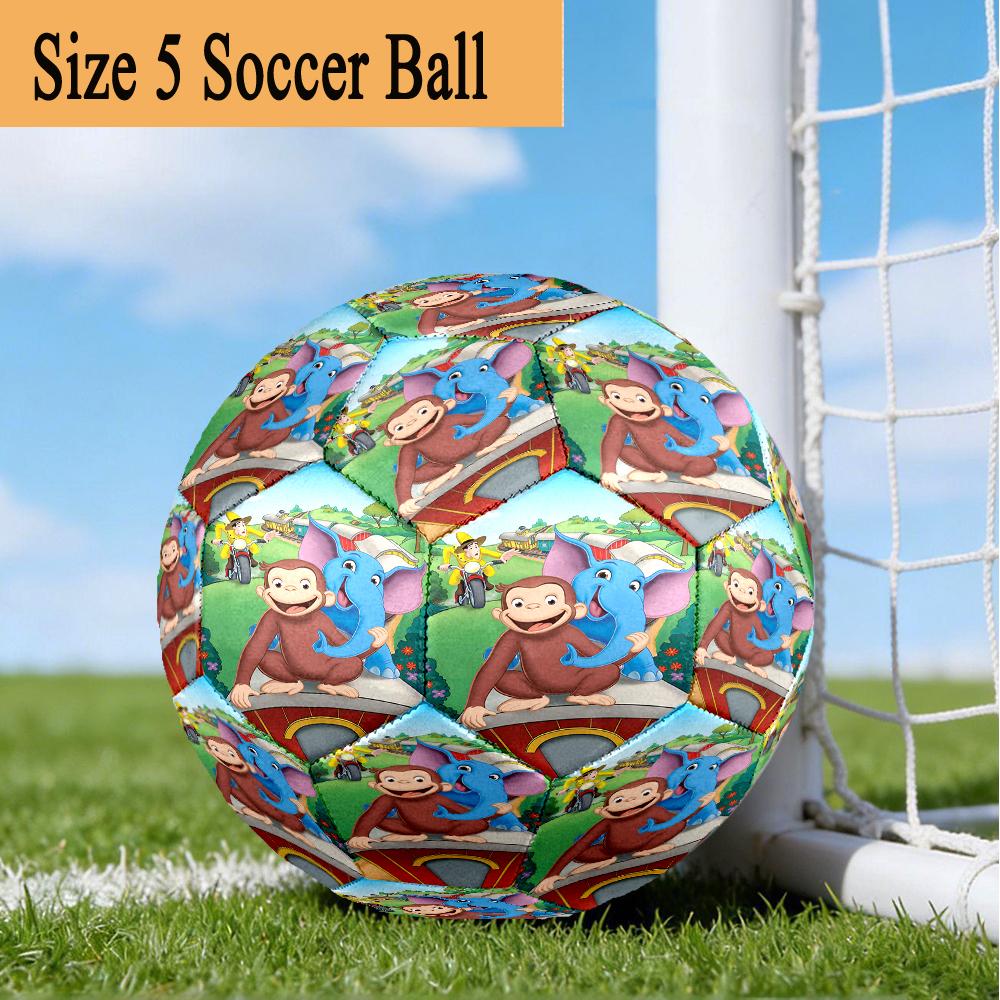 Curious George And Elephant Adventure Size 5 Soccer Ball,Indoor/Outdoor Suitable for Training Matches Tournaments Practice Games Perfect Gift for Fan