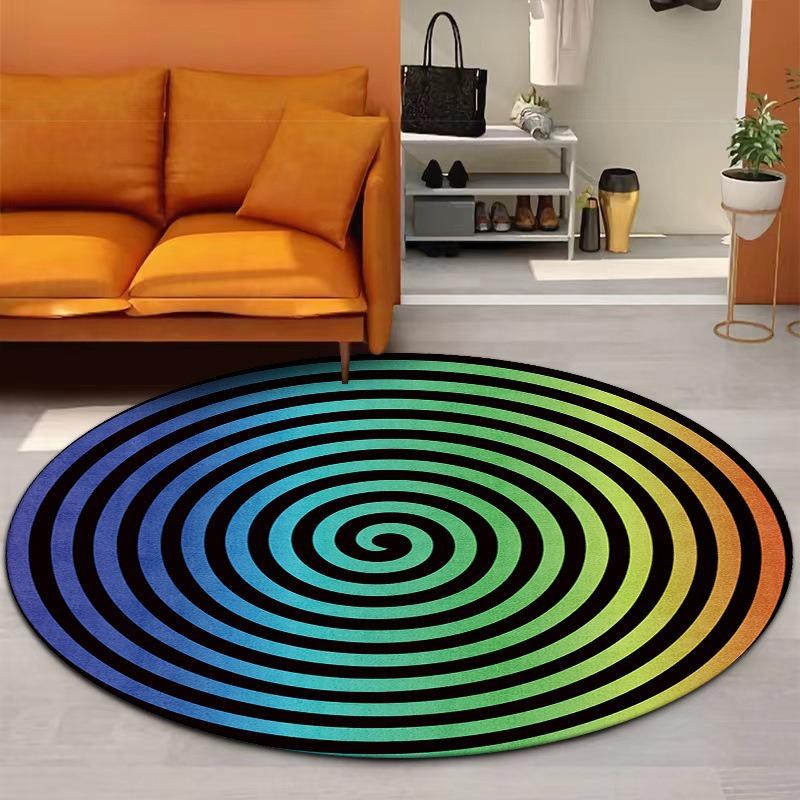 Colorful Spiral Round Carpet 3D Optical Illusion Pattern Mat Modern Artistic Home Decor Rug for Living Room Bedroom Game Room