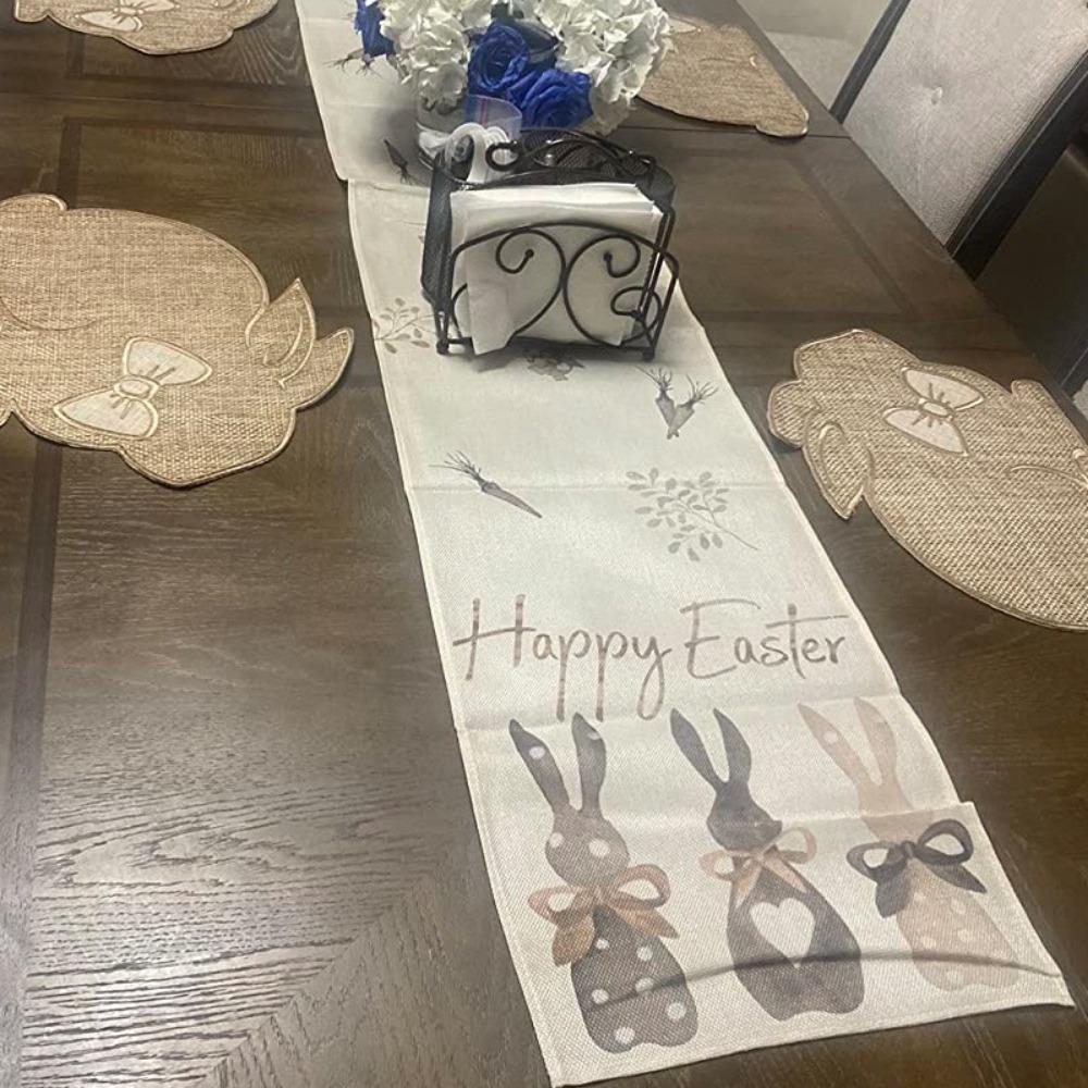 Счастливой Пасхи Зайчик Подставки Под Тарелки Гном Кролик Мешковина Дорожка На Стол Весенняя Пасхальная Вечеринка Украшение Стола Многоразовая Дорожка На Стол