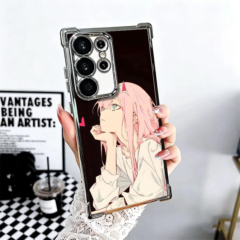 Zero Two 02 Кавайная Милая Позолоченная Чехол-Бампер Для Samsung Galaxy S24 S25 FE S26 Edge S23 Ultra S22 S21 Plus S20 Противоударный Подушка Безопасности C